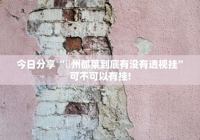 今日分享“忂州都莱到底有没有透视挂”可不可以有挂!